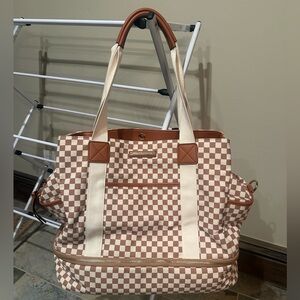 Poppy & Peonies Checkered Travel Bag - Brown and Cream